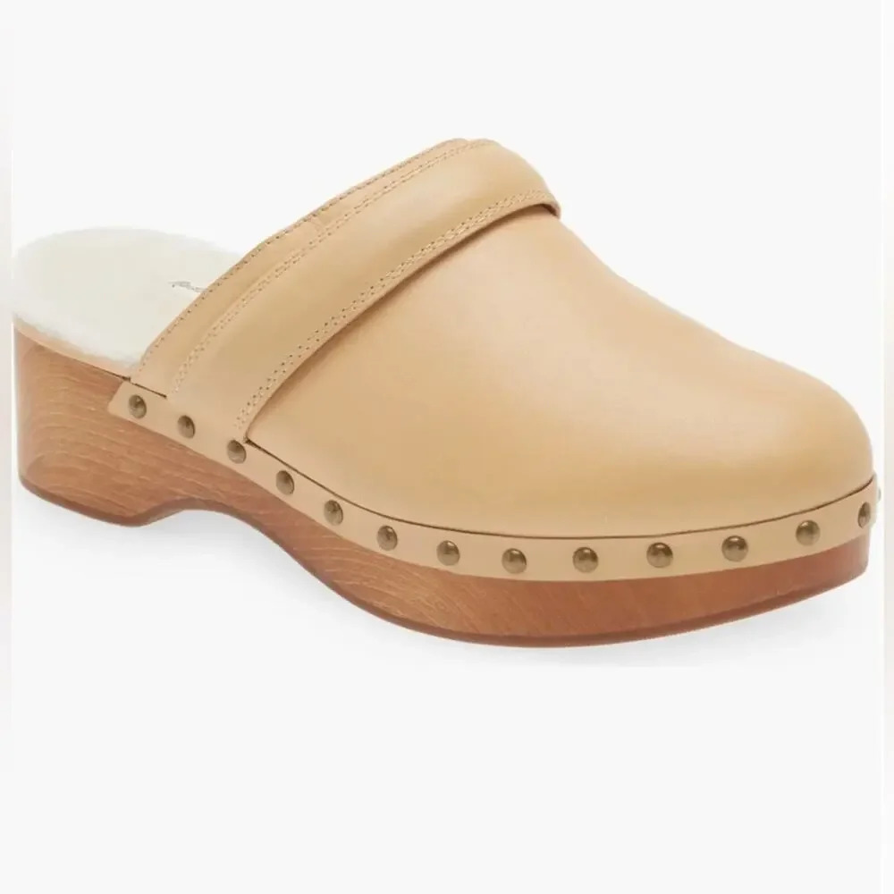 Madewell The Cecily Genuine Shearling Lined Leather Clog Size 8.5